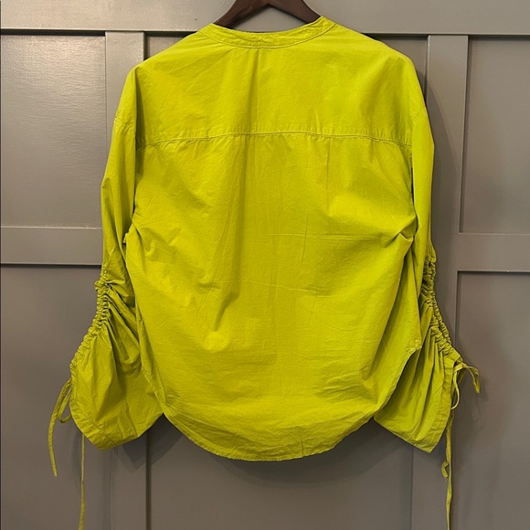 Anthropologie Pilcro Drawstring Poplin Blouse Button Down Chartreuse Size Medium - Picture 8 of 10